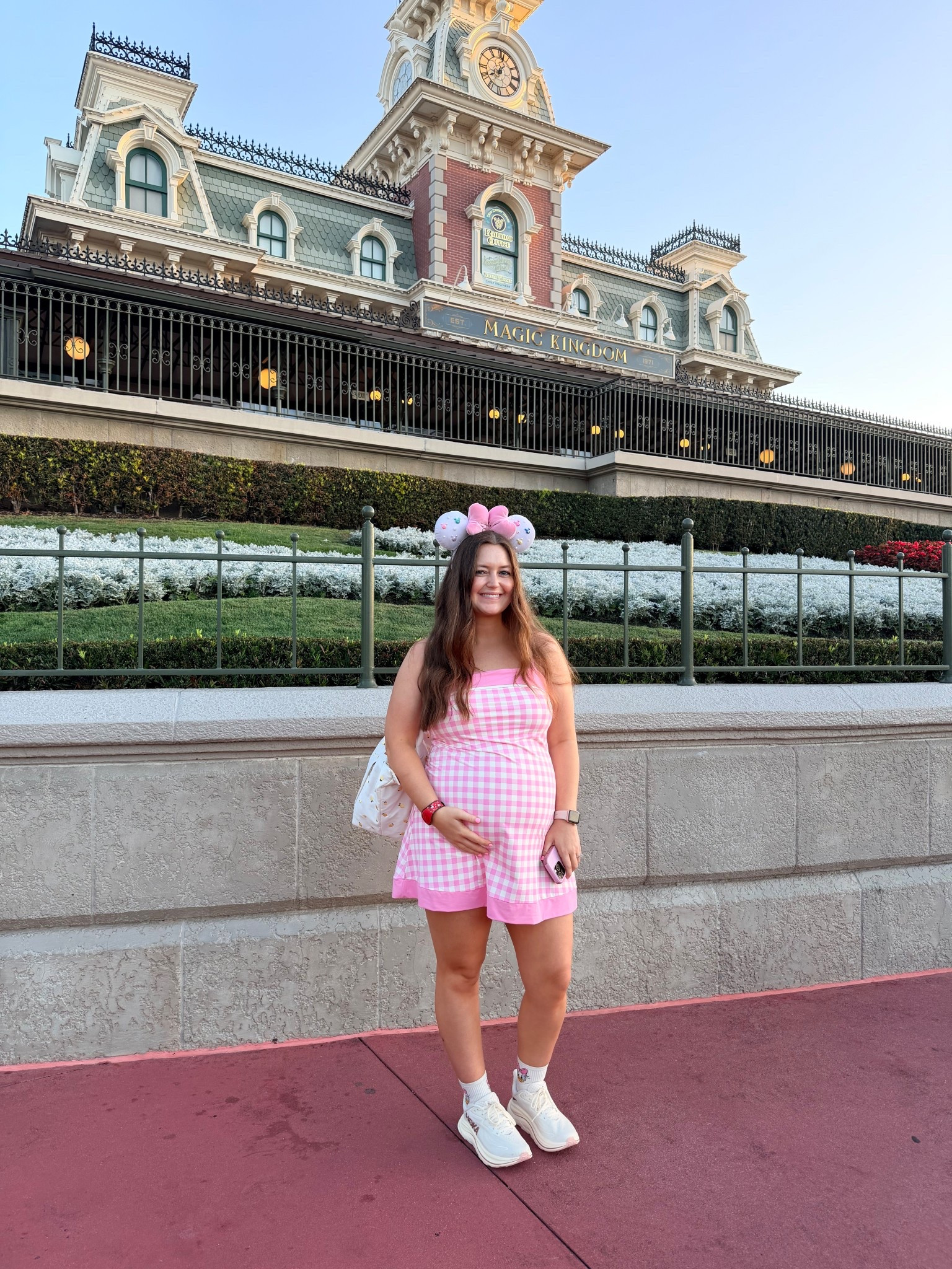 Disney mom-to-be outfit 🎀

Lana’s pink gingham Magic Kingdom look is the perfect Disney park outfit for pregnancy — cute, comfortable, and practical for a long day at the parks.

Her Target gingham dress (with remove-able bike shorts!) was perfect for frequent Disney potty breaks, paired with comfy Hokas, Daisy Duck socks, the sweetest lemon diaper bag, and embroidered Minnie ears from Etsy.

Everything is linked here to recreate this Disney mom outfit idea 🍋

#disneyoutfit
#disneymomoutfit
#disneyworldoutfit
#disneystyle
#minnieears
@Target  @Etsy 
⸻

• Pink gingham dress with built-in shorts — Target
• Minnie ears — Etsy
• Daisy Duck socks — Amazon
• Hoka sneakers — Hoka
• Lemon diaper bag — Walmart


#LTKBump #LTKBaby #LTKootd
