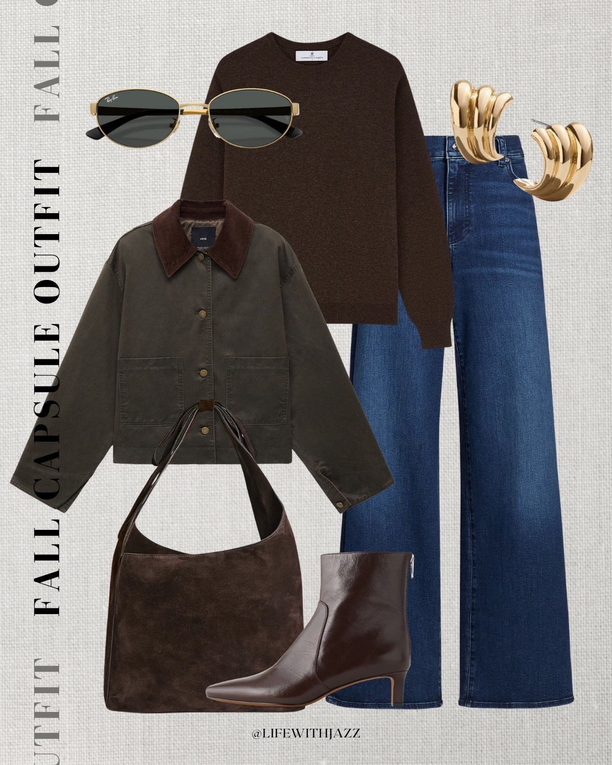 fall capsule outfit 

fall style / smart casual / denim barn jacket / cashmere sweater / wide leg jeans / low heeled booties / suede leather tote bag / fc25 

 

#LTKSeasonal