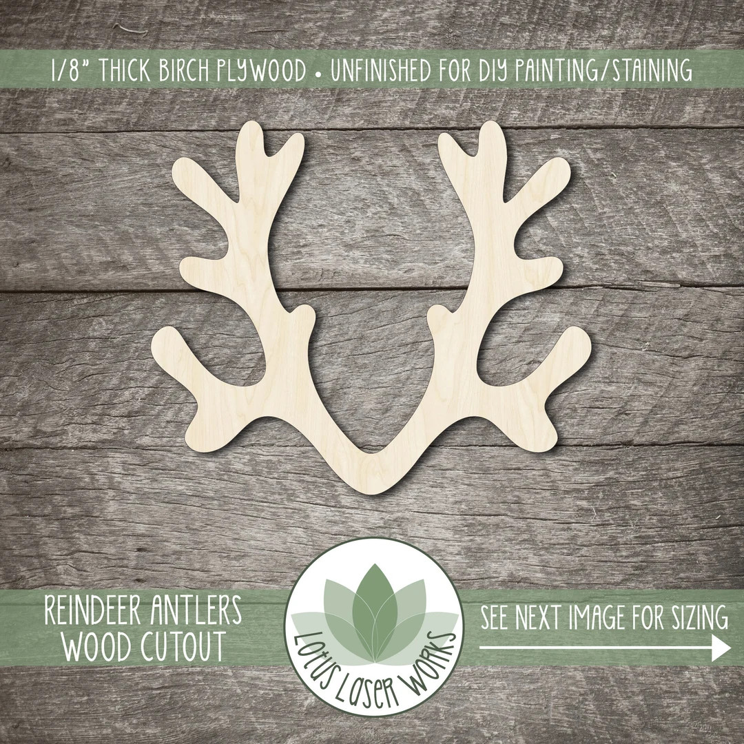 Reindeer Antlers Wood Craft Shape, Unfinished Wood Blanks, Laser Cut Wooden Antler Shapes, Wood C... | Etsy (US)