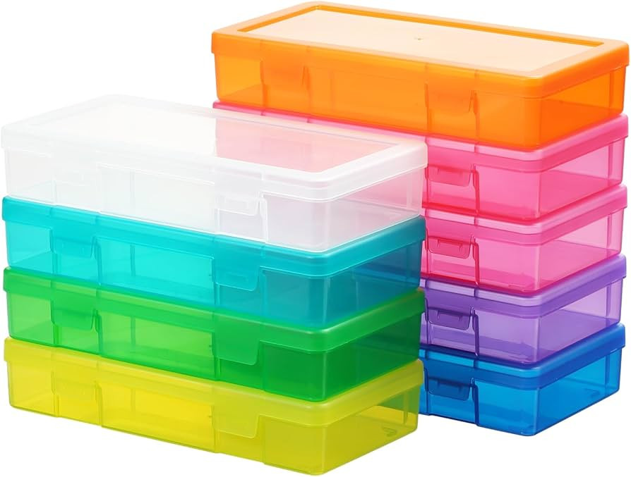 9 Pack Medium Colored Plastic Hobby Art Craft Organizer, Mini Plastic Storage Containers with Lat... | Amazon (US)