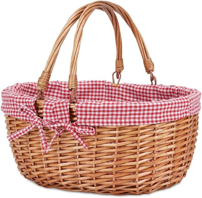 G GOOD GAIN Wicker Picnic Basket with Double Folding Handles,Willow Picnic Hamper,Natural Hand Wo... | Amazon (US)