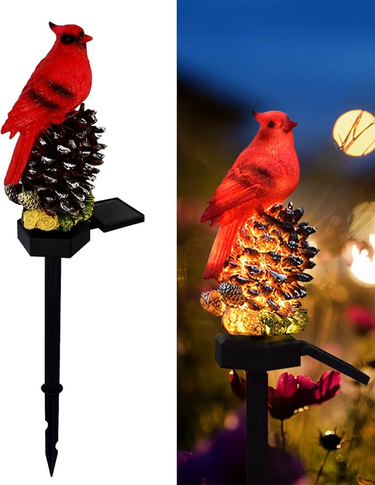 Cardinal Decor Solar Garden Decor Waterproof Red Bird Figurine Solar Stake Lights for Outside Yar... | Amazon (US)