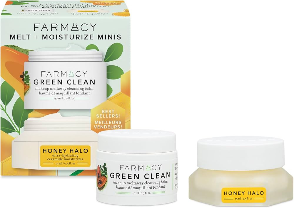Farmacy Ceramide Face Moisturizer + Cleansing Balm Duo - Travel Size Skin Care Set with Green Cle... | Amazon (US)