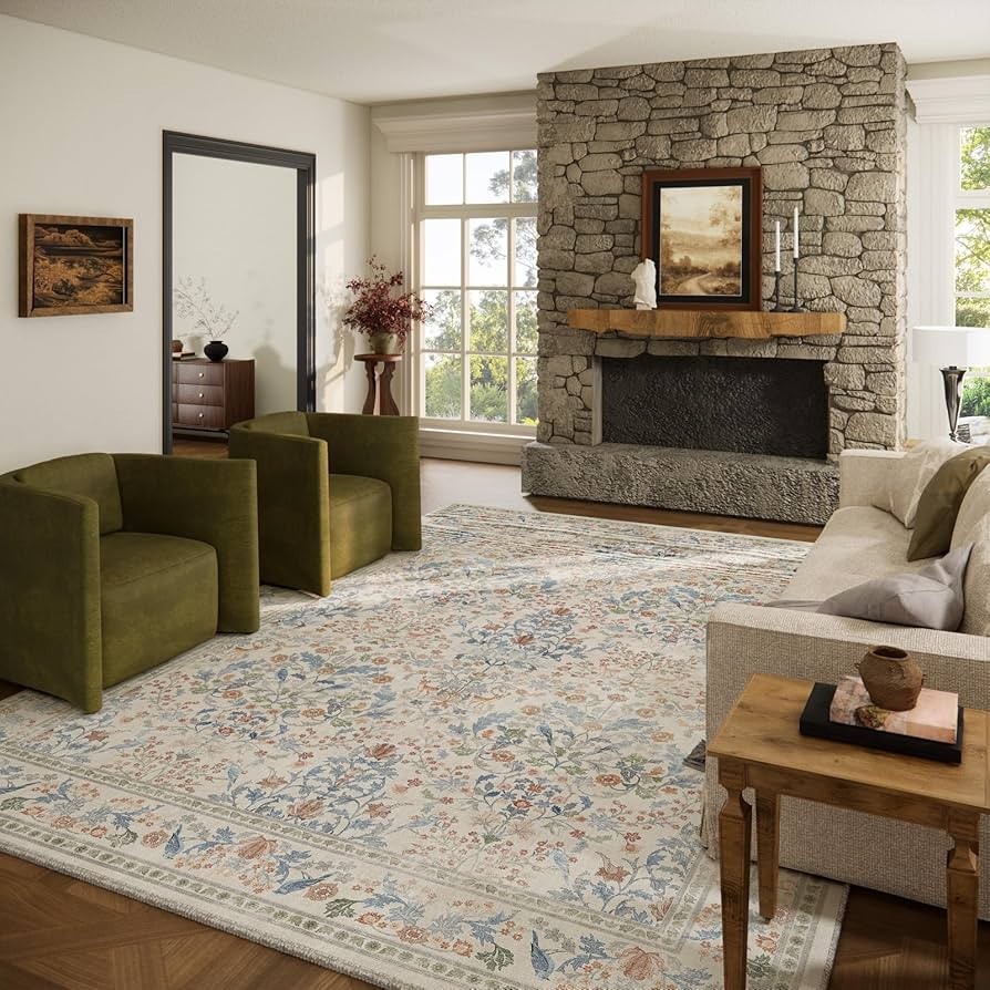 8x10 Area Rugs for Living Room: Washable Bedroom Rug Vintage Area Rug Stain Resistant Non Slip Lo... | Amazon (US)