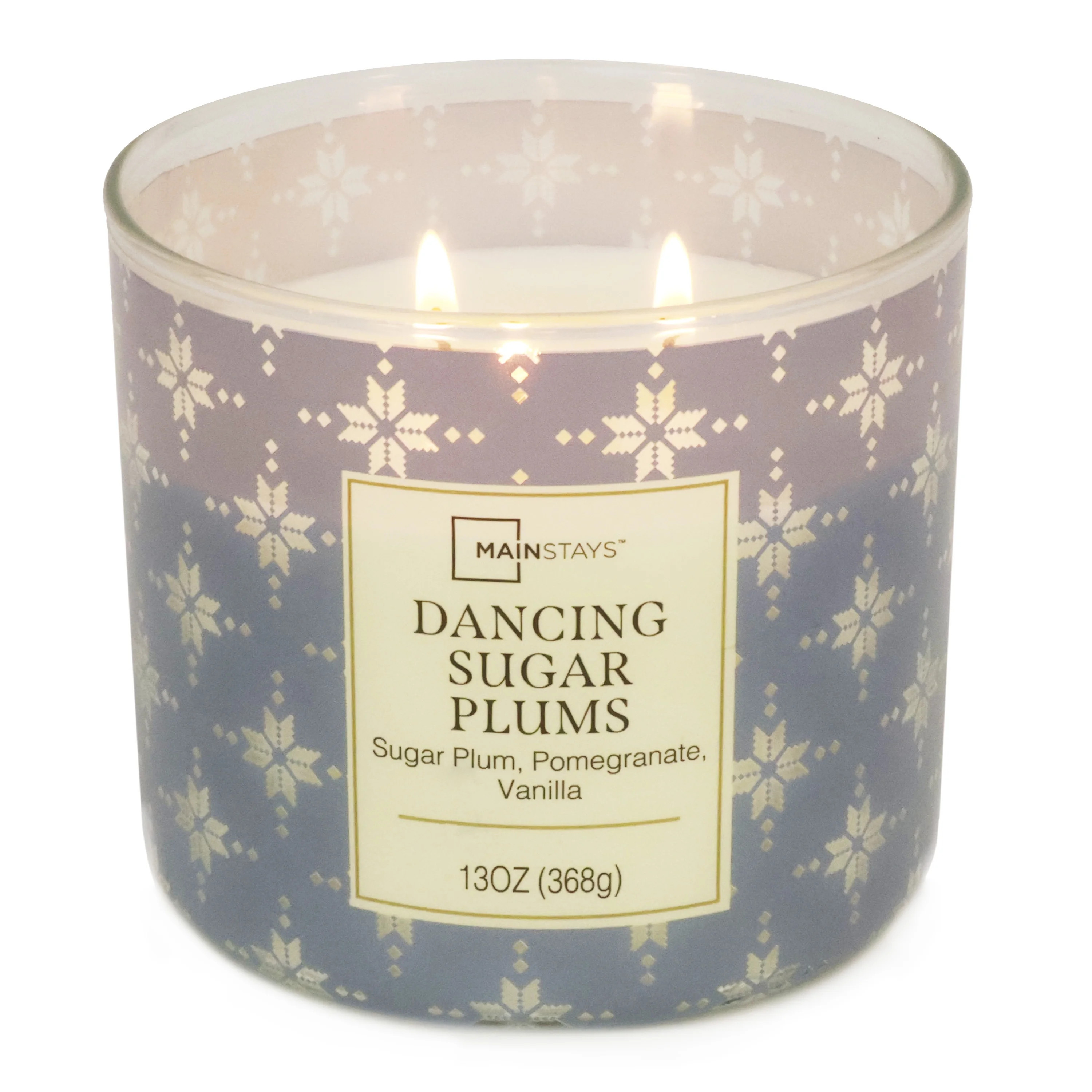 Mainstays 3-wick Dancing Sugar Plums Snowflake Candle, 13-Ounce | Walmart (US)