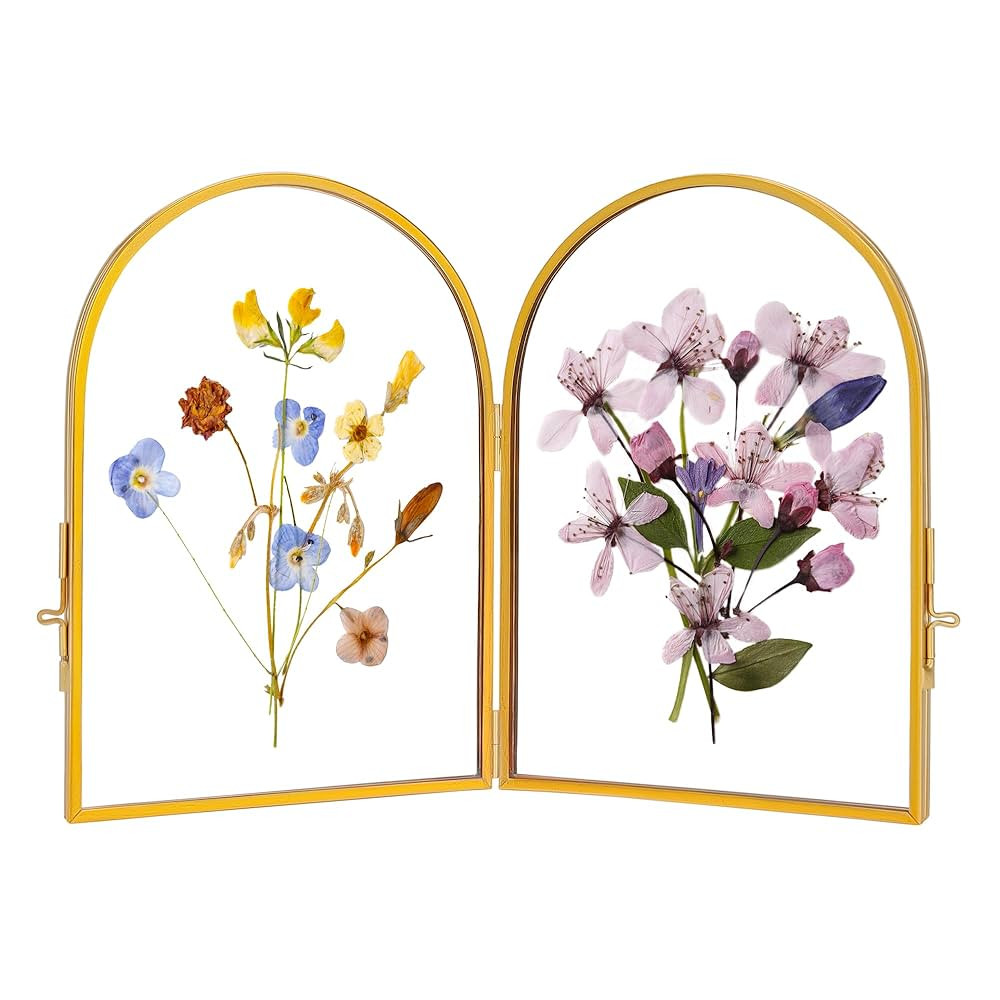 Double Glass Frame for Pressed Flowers Handmade, Pressed Flower Frame, Hinged Tabletop Brass Phot... | Amazon (US)