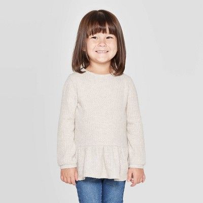 Toddler Girls' Cozy Waffle Knit Henley T-Shirt - Cat & Jack™ Beige | Target