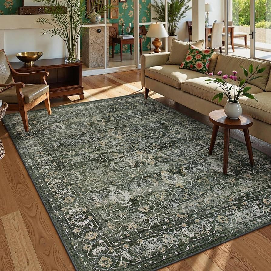 Lahome Washable Area Rugs 5x7 Green Rugs for Living Room,Boho Rug for Bedroom,Dining Room Carpet ... | Amazon (US)