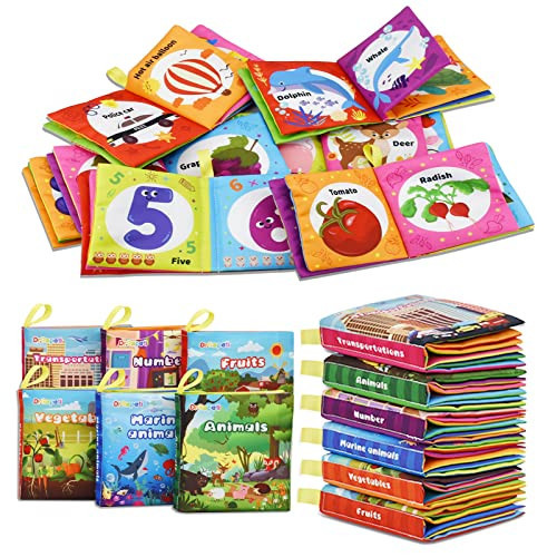 Dr.Rapeti Soft Cloth Books Baby Books Bath Books 6-Pack for Baby Infant Toddler Kids Crinkle Squeaky Washable Chewable Non-Toxic Early Educational Giftable | Amazon (US)