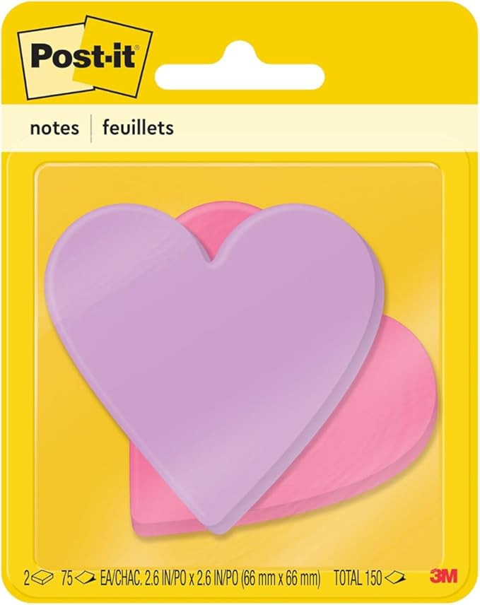 Post-it Notes, Heart Shape, Assorted Colors, 2.6x2.6 in, 2 Pads, 75 Sheets/Pad (7350-HRT) | Amazon (US)