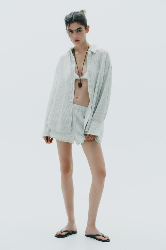 STRIPED GAUZE OVERSIZED SHIRT | Zara US