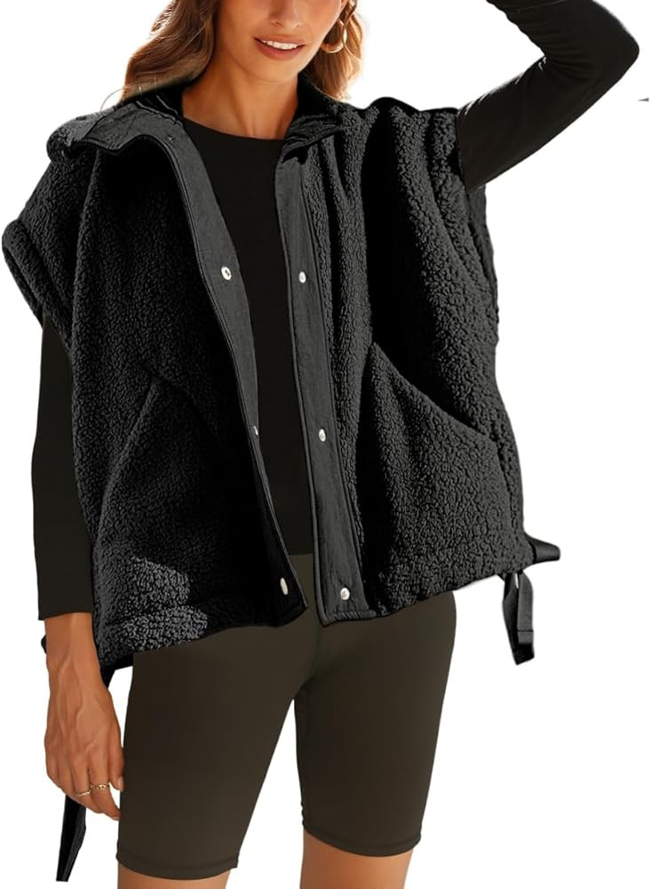 Women's Oversized Fleece Vest Casual Sleeveless Fuzzy Sherpa Jacket Winter Warm Button Down Outer... | Amazon (US)