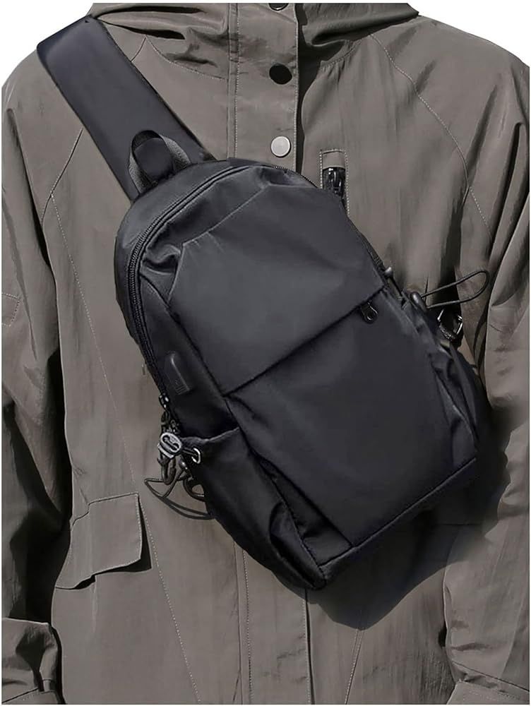 Small Black Sling Crossbody Backpack Shoulder Bag for Men Women, Lightweight One Strap Backpack S... | Amazon (US)