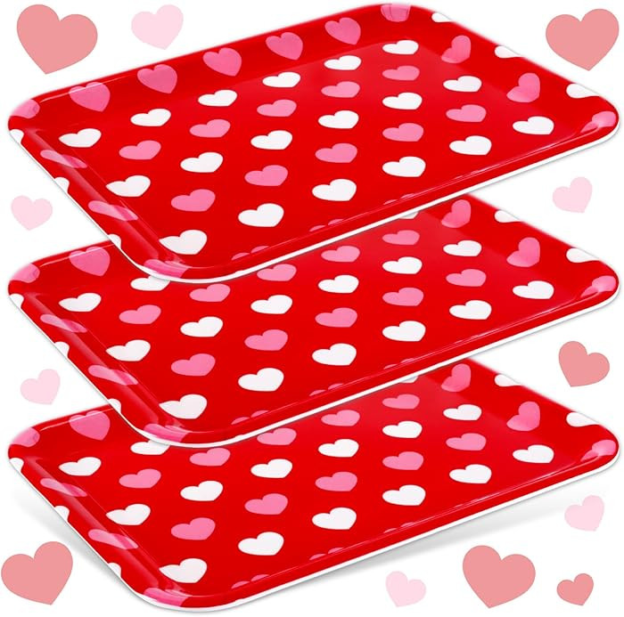 JarThenaAMCS 3Pcs Valentine' s Day Serving Trays Reusable Serving Dishes Red Pink Heart Decorativ... | Amazon (US)