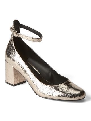 Gap Womens Metallic Ankle Strap Block Heels Pewter Size 10 | Gap US