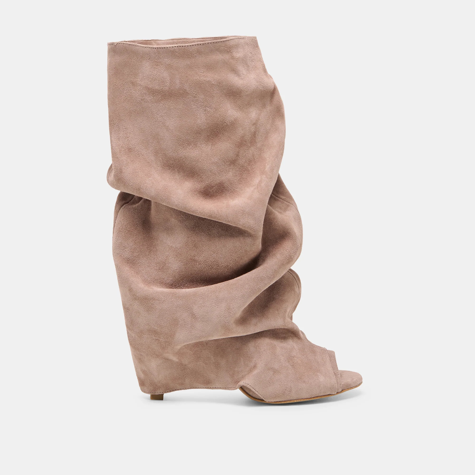 CLYFF Taupe Suede Slouch Foldover Open-Toe Boots | Dolce Vita | DolceVita.com