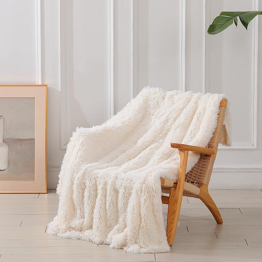 Decorative Extra Soft Faux Fur Throw Blanket 50" x 60",Solid Reversible Fuzzy Lightweight Long Hair  | Amazon (US)