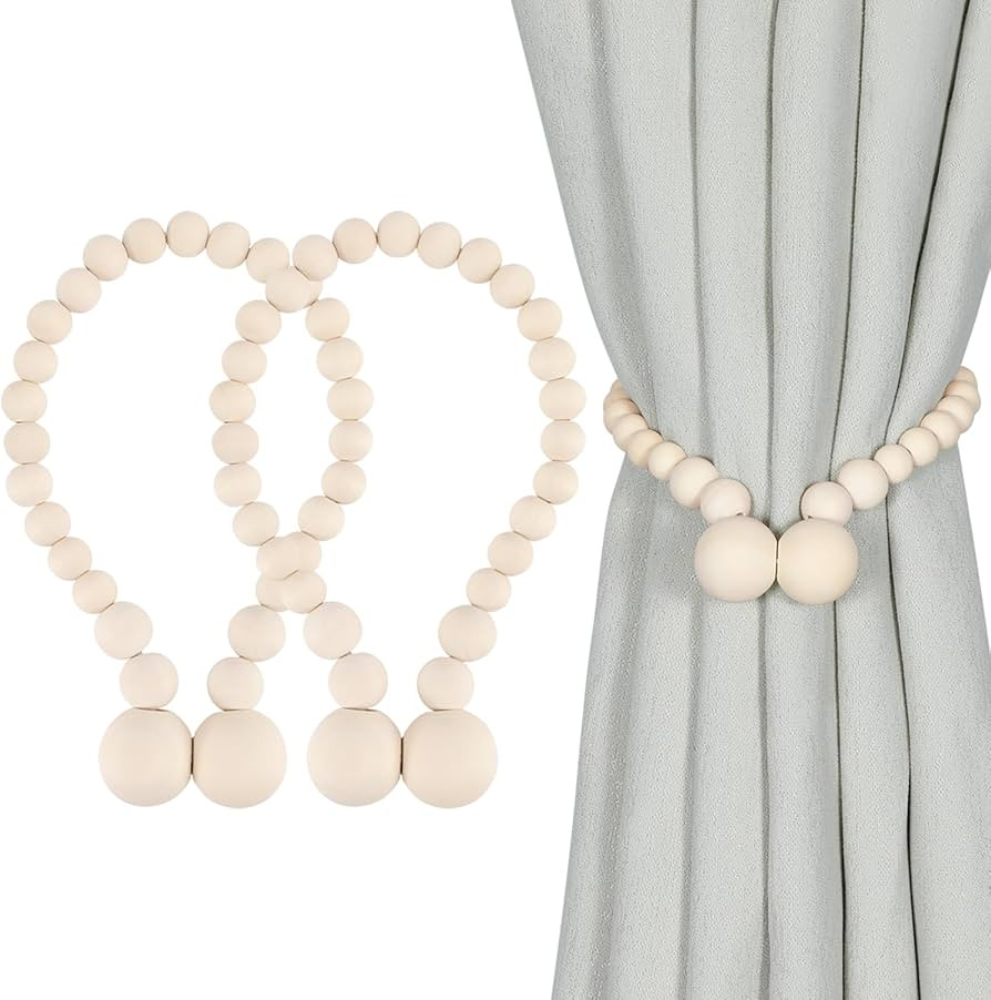 KLOGTSIND Magnetic Curtain Tiebacks, Curtain Holdbacks for Curtains 2 Pack, Wood Bead Curtain Hol... | Amazon (US)