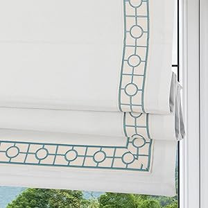 Cordless Roman Shades, Blackout Roman Shades, White Embroidered Blue Border Window Shades for Win... | Amazon (US)