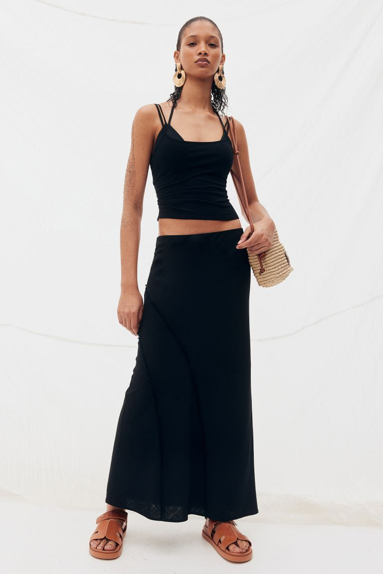 Frayed-edge linen-blend skirt | H&M (UK, MY, IN, SG, PH, TW, HK)