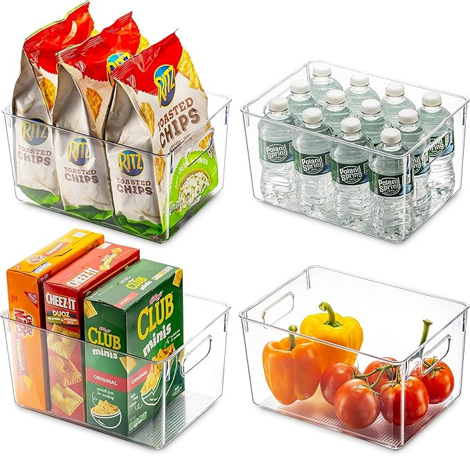 Set Of 4 Clear Pantry Organizer Bins Household Plastic Food Storage Basket with Cutout Handles fo... | Amazon (US)