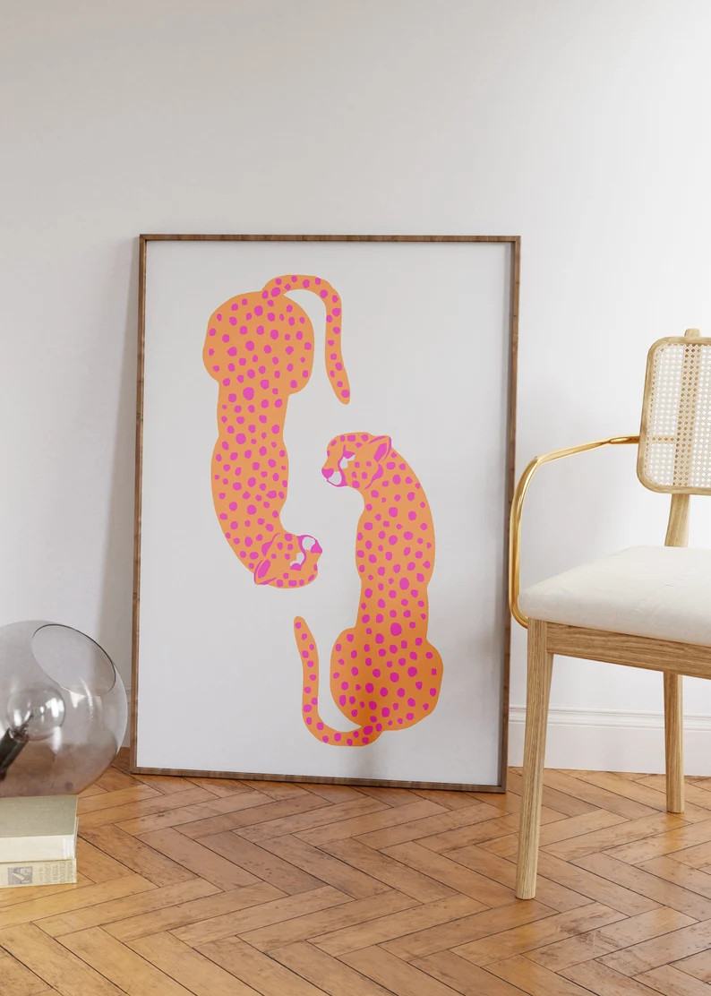 Orange Pink Leopard Print | Girly Preppy Room Decor | Retro Wall Art Print - Etsy | Etsy (Global)