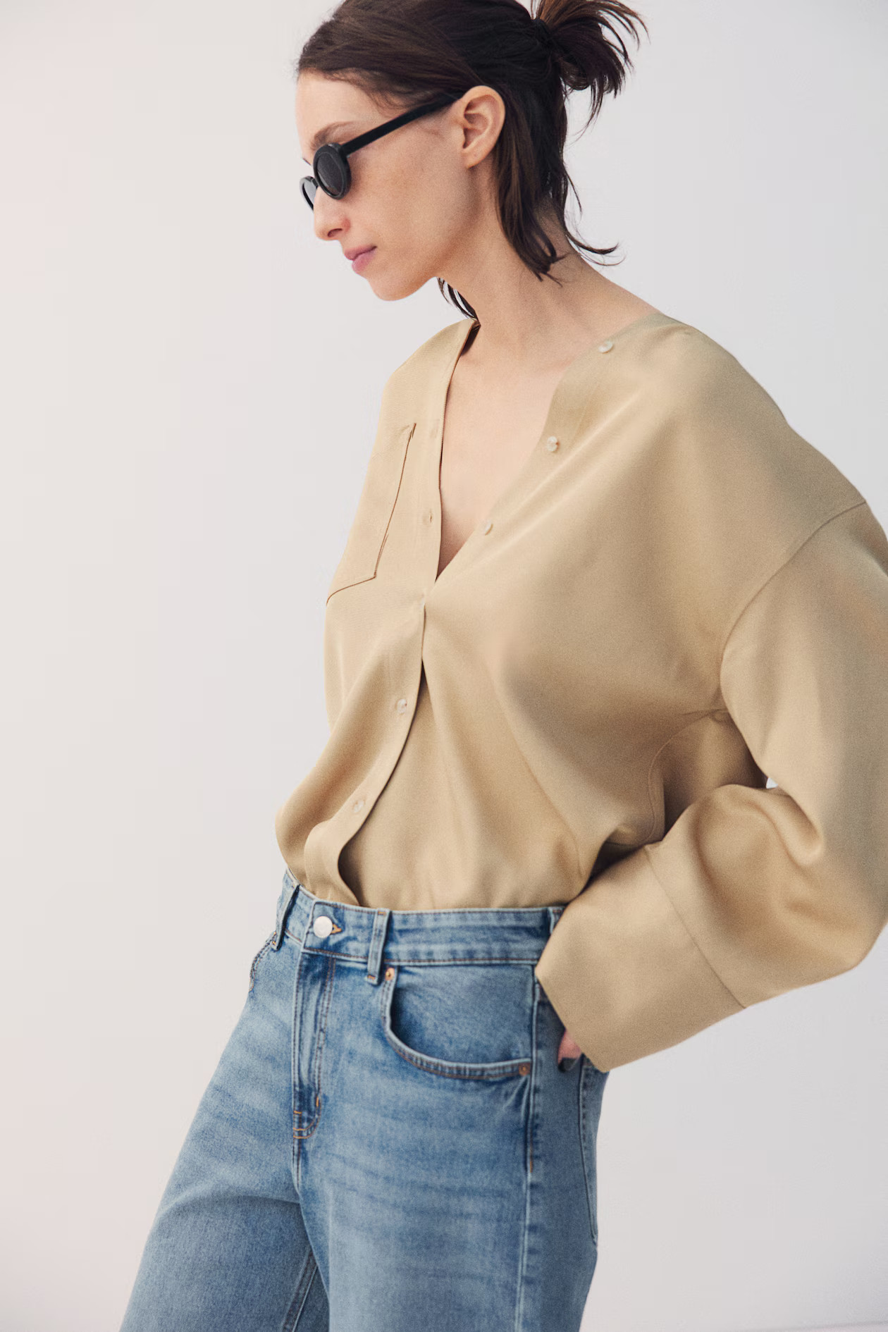 Wide High Ankle Jeans - Hoher Bund - 7/8-Länge - Mittleres Denimblau - Ladies | H&M AT | H&M (DE, AT, CH, NL, FI)