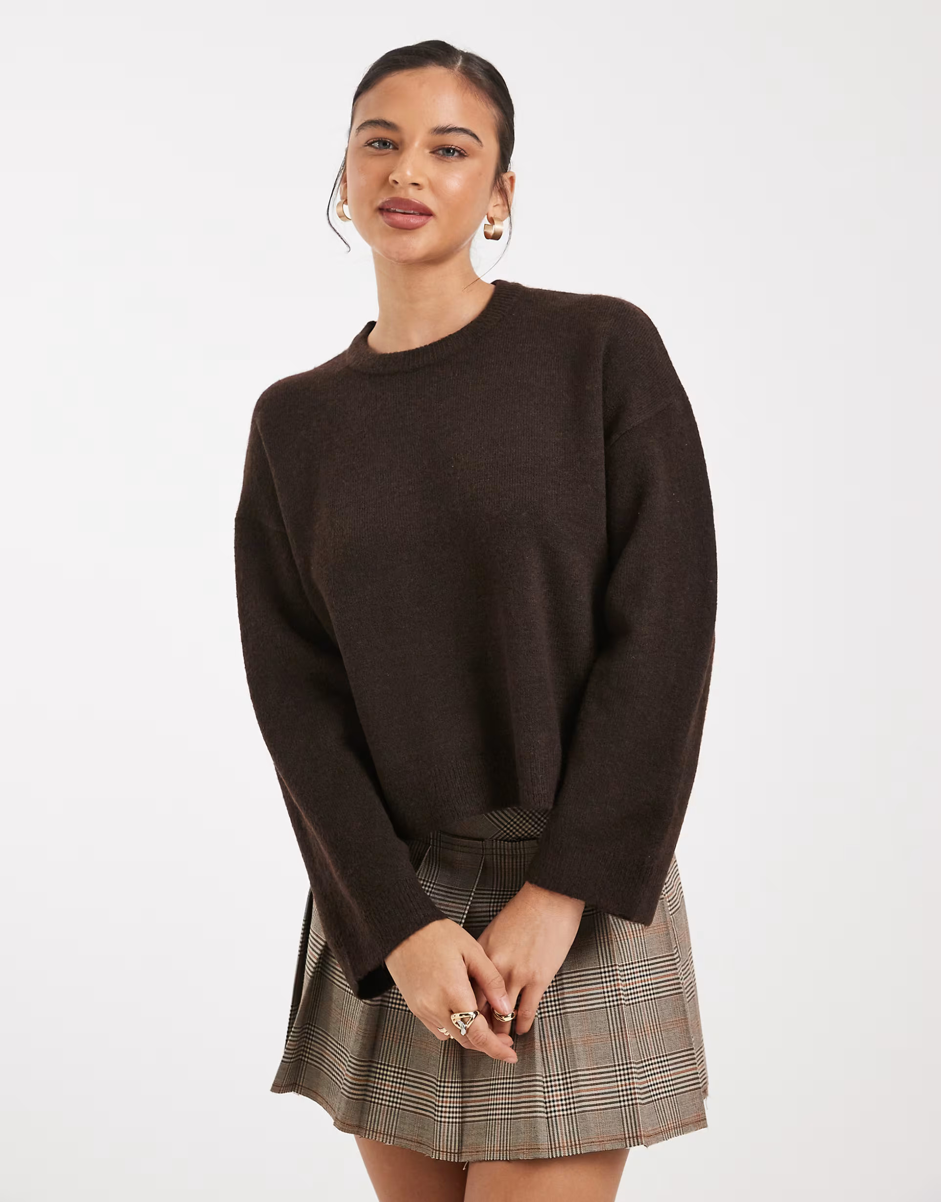 ONLY relaxed knitted jumper in dark brown | ASOS | ASOS (Global)