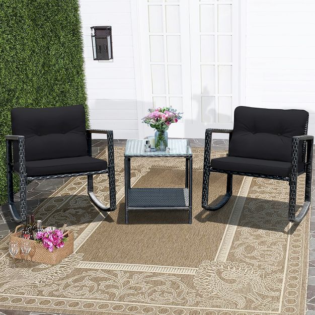 Costway 3PCS Patio Rattan Furniture Set Rocking Chairs Cushioned Sofa | Target