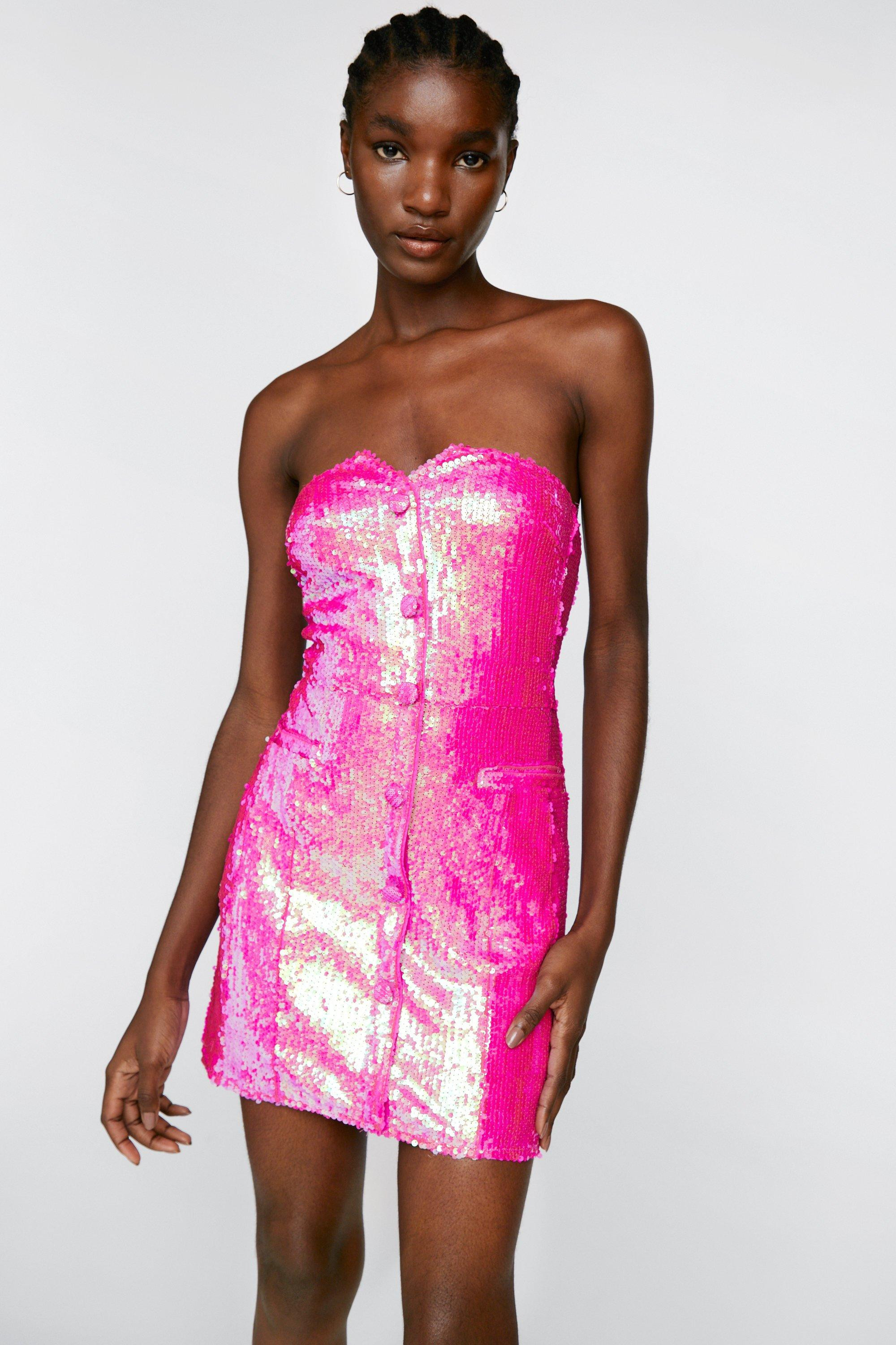 Womens Sequin Tailored Bandeau Mini Dress - Pink - 2 | Nasty Gal (US)