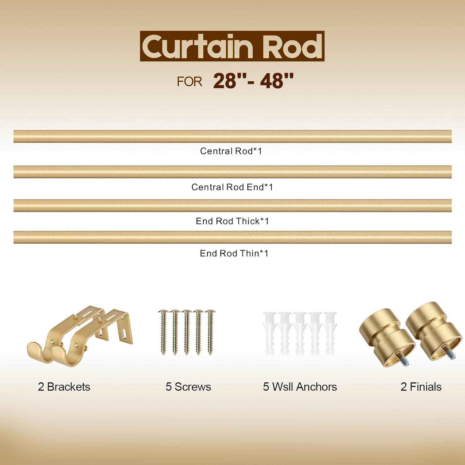 Briofox Gold Curtain Rods for Windows 28 To 48 Inch Heavy Duty Modern End Cap 1 Inch Curtain Rods... | Amazon (US)