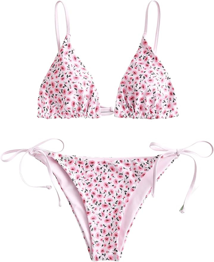 ZAFUL Women's Triangle Bikini Floral String Bikini Set Two Piece Swimsuit Bathing Suits | Amazon (US)