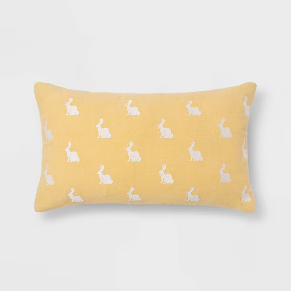 Lumbar Washed Bunny Easter Pillow Yellow/Cream - Threshold™ | Target