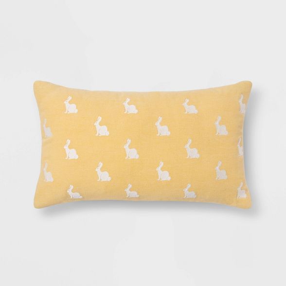 Lumbar Washed Bunny Easter Pillow Yellow/Cream - Threshold™ | Target