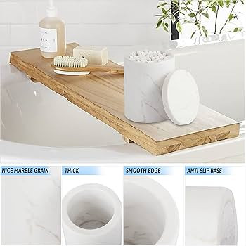 WORHE Marble Canister Natural Marble Cotton Swabs Container with Lid Bathroom Vanity Organizer Ca... | Amazon (US)