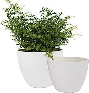 Flower Pots Outdoor Garden Planters, Indoor Plant Pots with Drainage Holes, White (8.6 + 7.5 Inch... | Amazon (US)