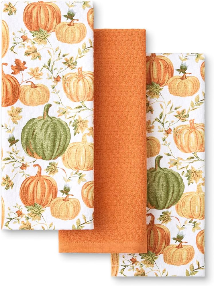 Martha Stewart Autumn Harvest Pumpkins Kitchen Towel 3-Pack Set, 100% Cotton with Absorbent Terry... | Amazon (US)