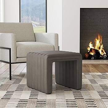 Amazon.com: HomePop Modern Channel Tufted Faux Leather Ottoman Home Décor|Ottoman for Living Roo... | Amazon (US)