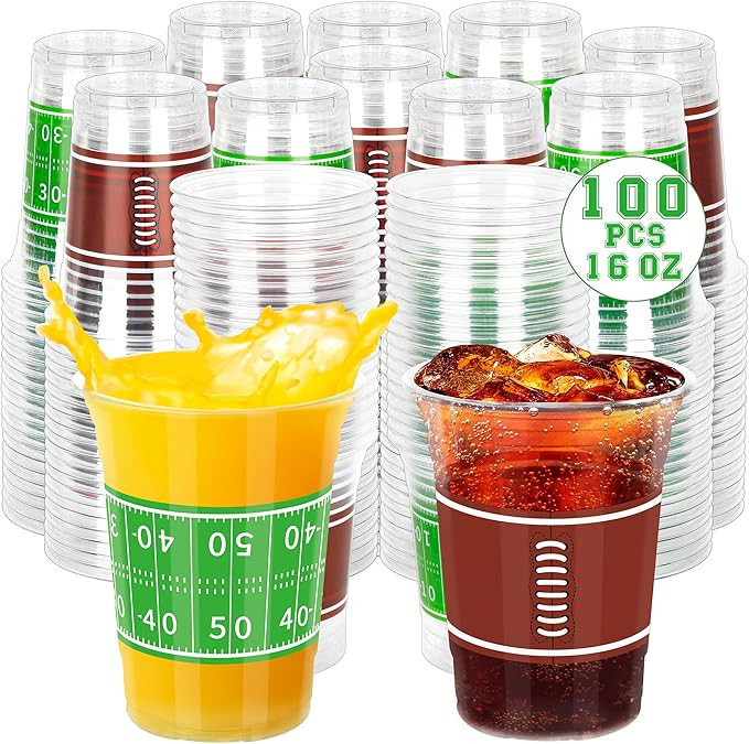 100 PCS Super Bowl Plastic Cups, 16 OZ Plastic Cups, Clear Football Cups Bulk, Disposable Cups Co... | Amazon (US)
