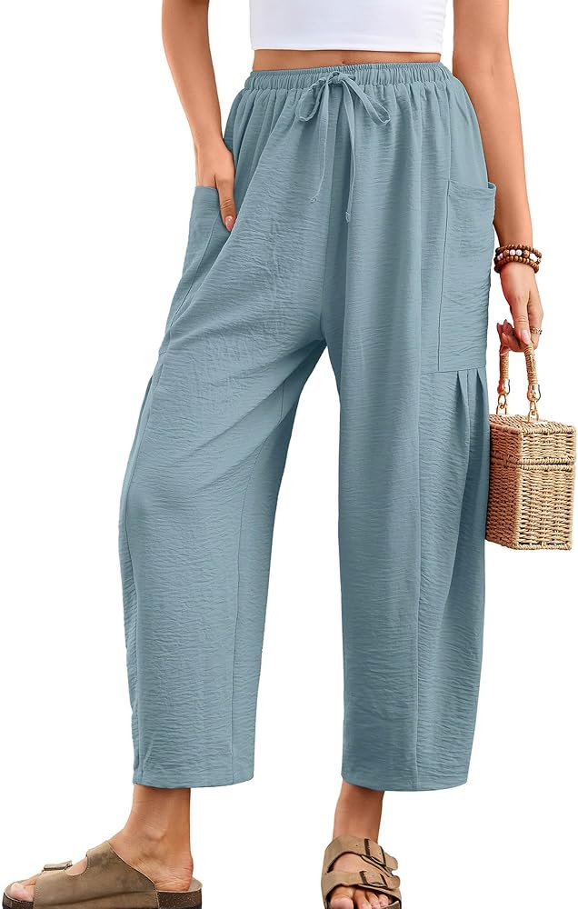 Heymoments Women's Wide Leg Lounge Pants Lightweight Blue Gray Medium Drawstring Elastic Waist Ba... | Amazon (US)