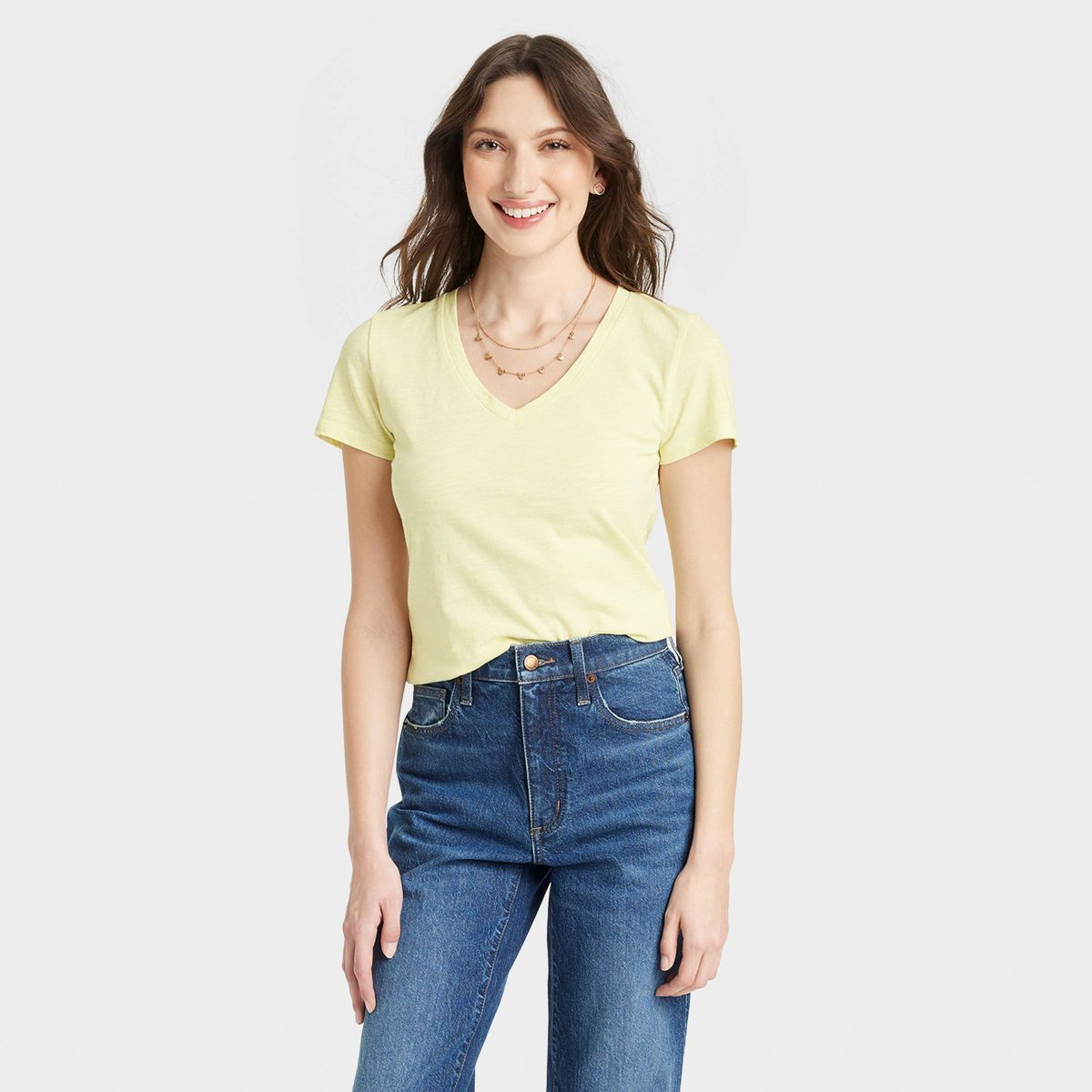 Women's Fitted Short Sleeve V-Neck T-Shirt - Universal Thread™ Yellow L | Target