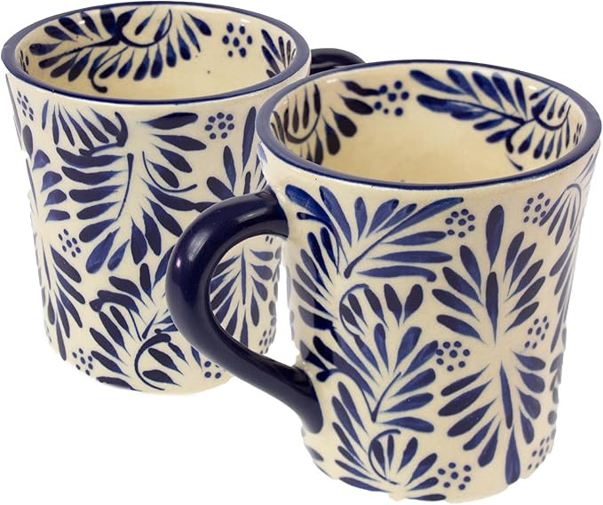 Encantada Handmade Hand-Painted Authentic Mexican Pottery Mugs (2-Pack, Blue Plumeado) | Amazon (US)