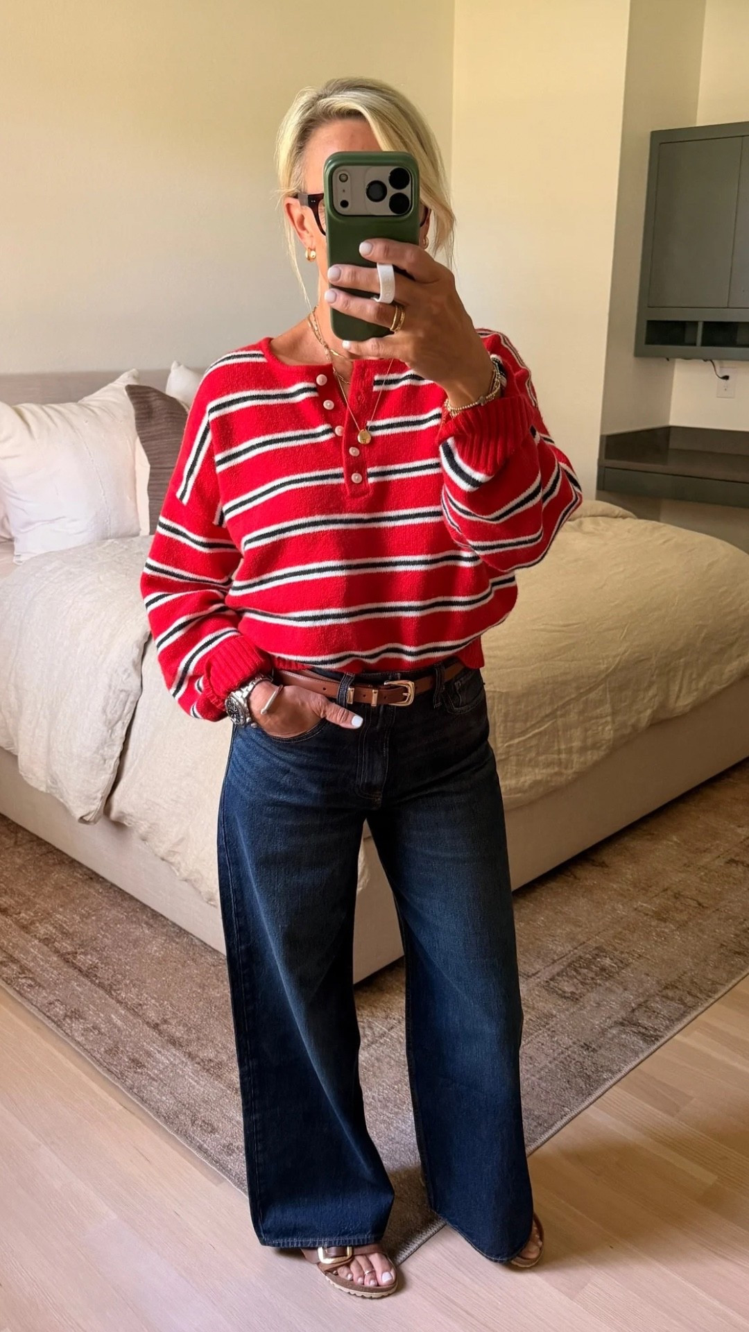 This Abercrombie sweater is one of those pieces that looks like a shirt but feels like your favorite soft jersey. It’s incredibly comfortable, and I’m wearing a small.

And don’t overlook their denim! These wide-leg jeans are such a good fit and hit perfectly on me at 5’6”. I sized down to a 26, and they’re currently $70 (regularly $90) with lots of washes and colors to choose from.

#LTKootd #LTKOver40 #LTKgrwm