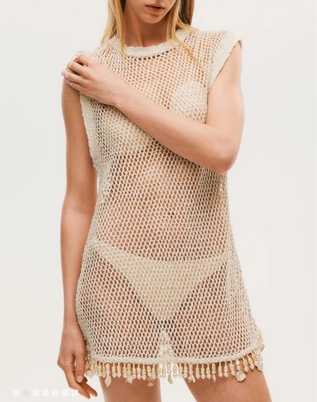 Crochet shell trim swimsuit cover up 

#LTKswim #LTKSeasonal #LTKstyletip