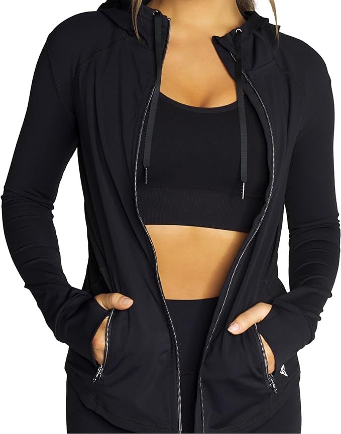 Womens Workout Jacket Lightweight Full Zip Slim Fit Mesh Panels with ThumbHoles & Pockets | Amazon (US)