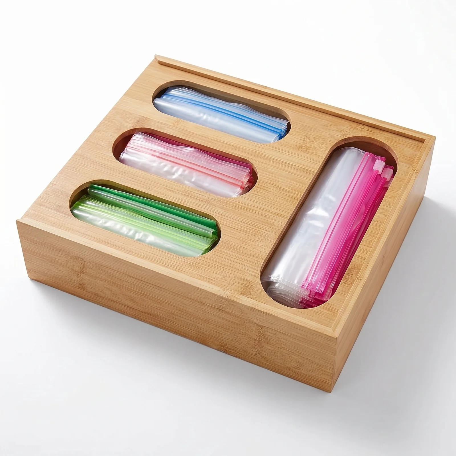 Bamboo Ziplock Bag Organizer for Kitchen Drawer, 4 Slot Storage Holder Fits Gallon Quart Sandwich... | Walmart (US)