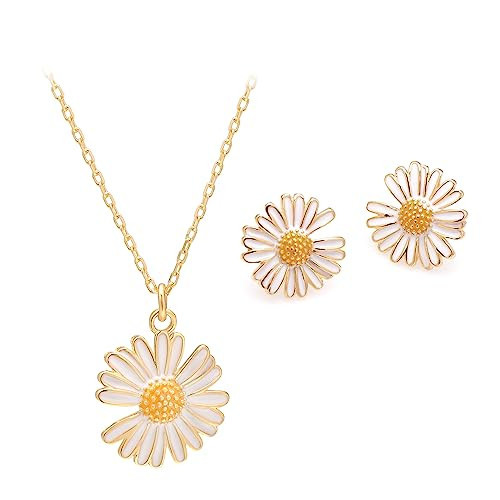925 Sterling Silver Yellow Daisy Flower Jewelry Set Earrings & Pendant Necklace | Amazon (US)