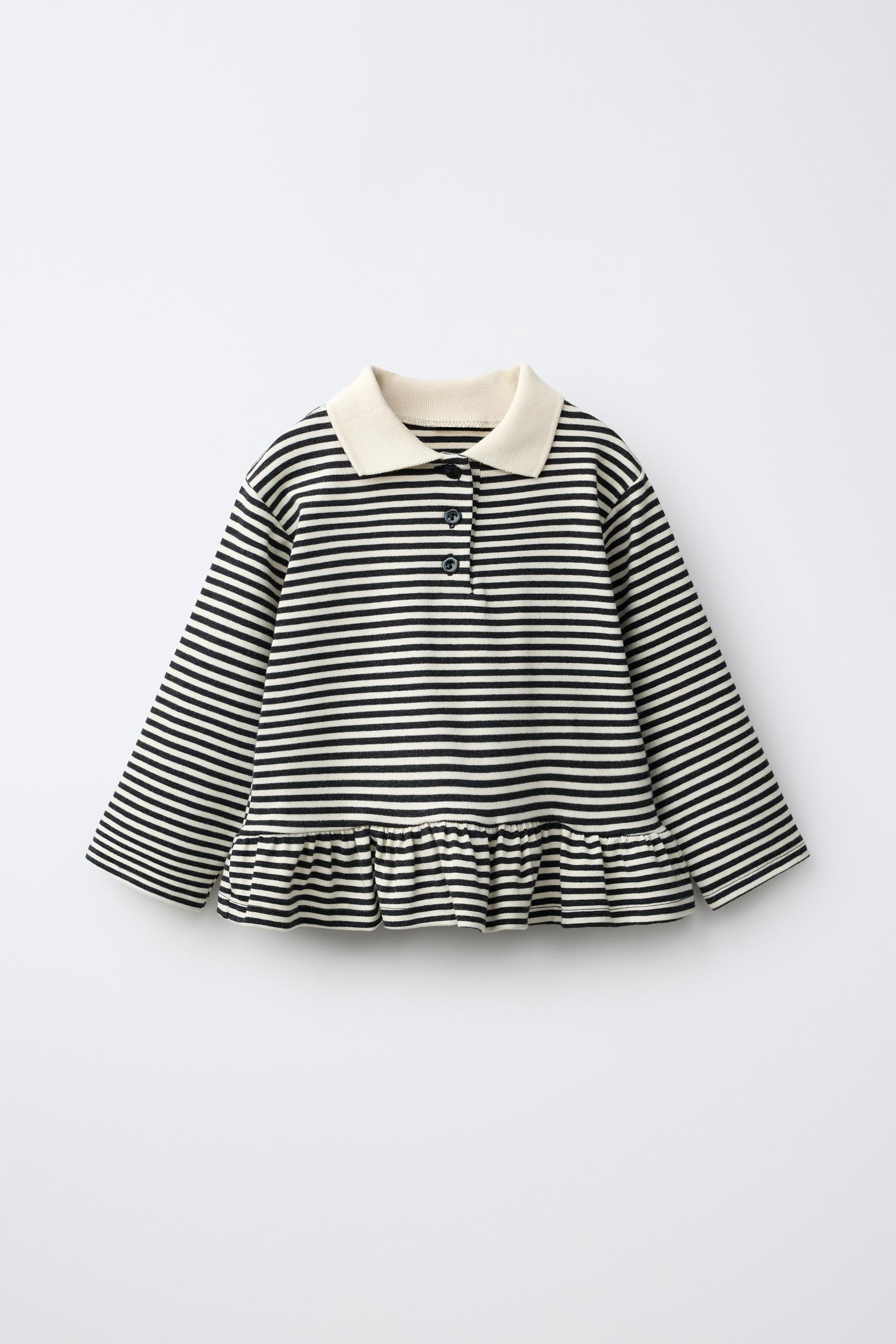 Zara - Striped Peplum Polo - Chocolate Brown - 3 Years (38,6 Inches) - Kids | Zara US