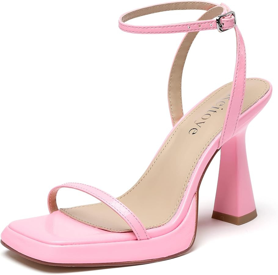 Reitoye Platform High Chunky Heels Square Toe Heeled Sandals Ankle strap Block Heels | Amazon (US)