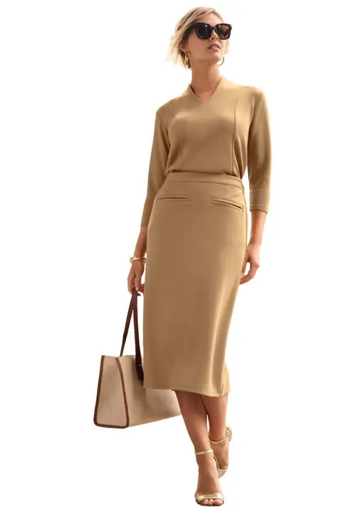 Jessica London PerfectEase Midi Skirt in Brown Maple at Nordstrom, Size 1X | Nordstrom
